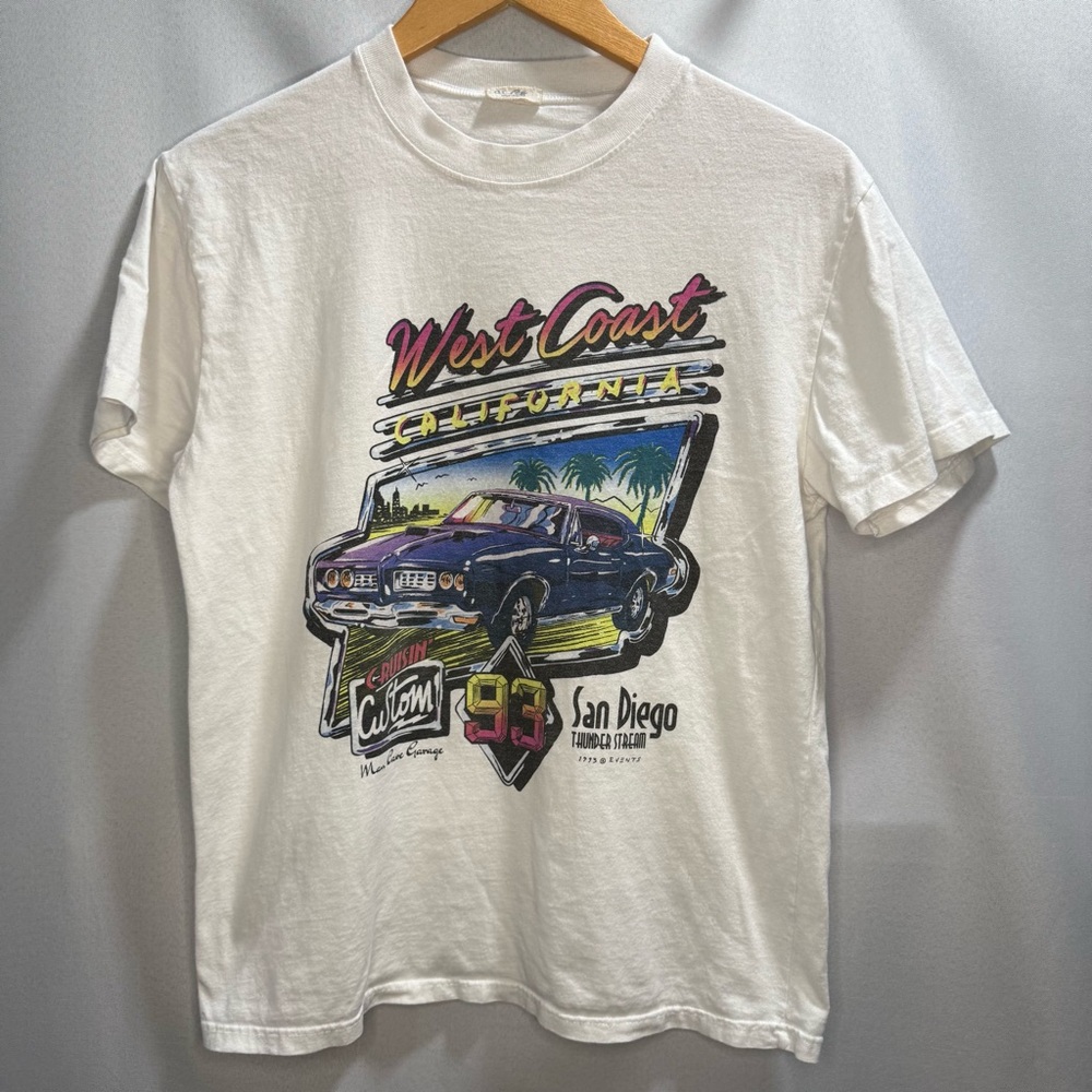 Vintage 90s West Coast Car Graphic Tee San Diego 1993 White XL